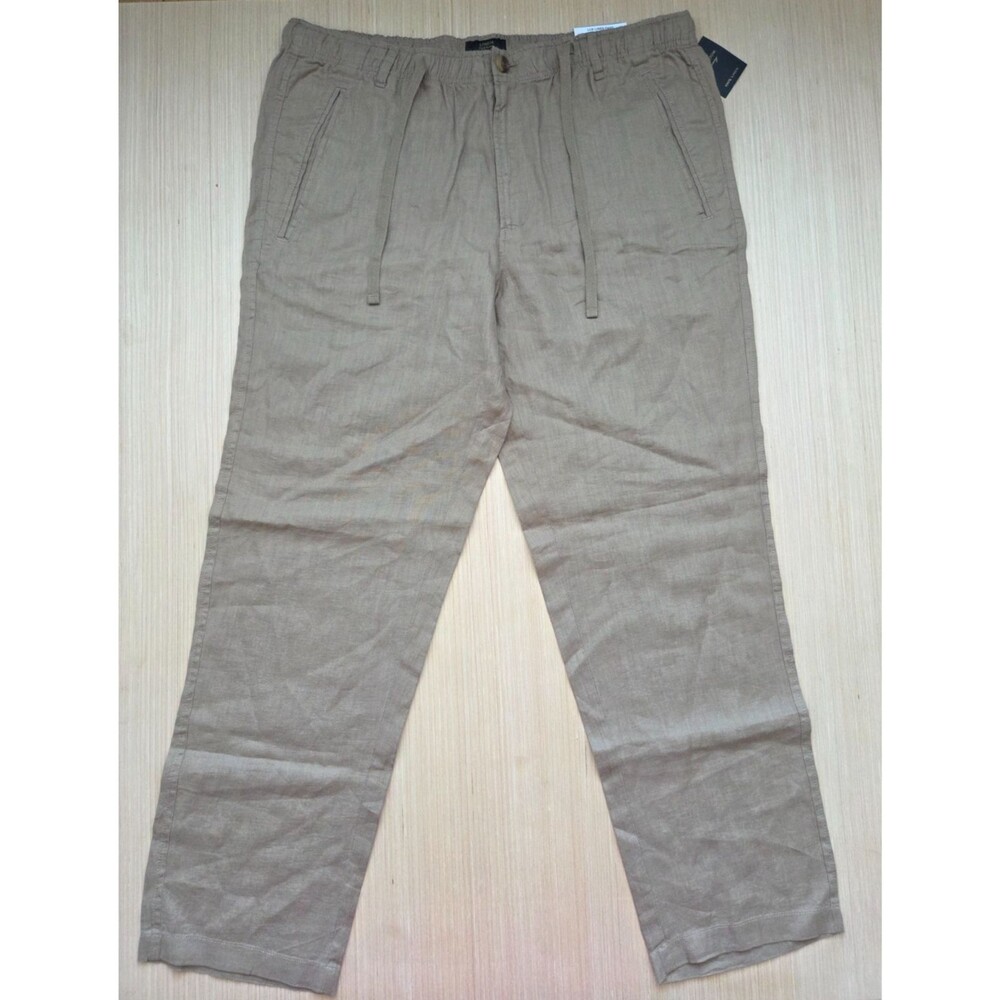 Club Room Luxury Men's XL 100% Lux Linen Pants Safari Tan Elastic Waist